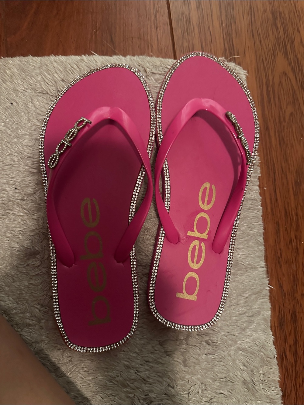 bebe Hot Pink Rhinestone-Trim Flip Flop Sandals